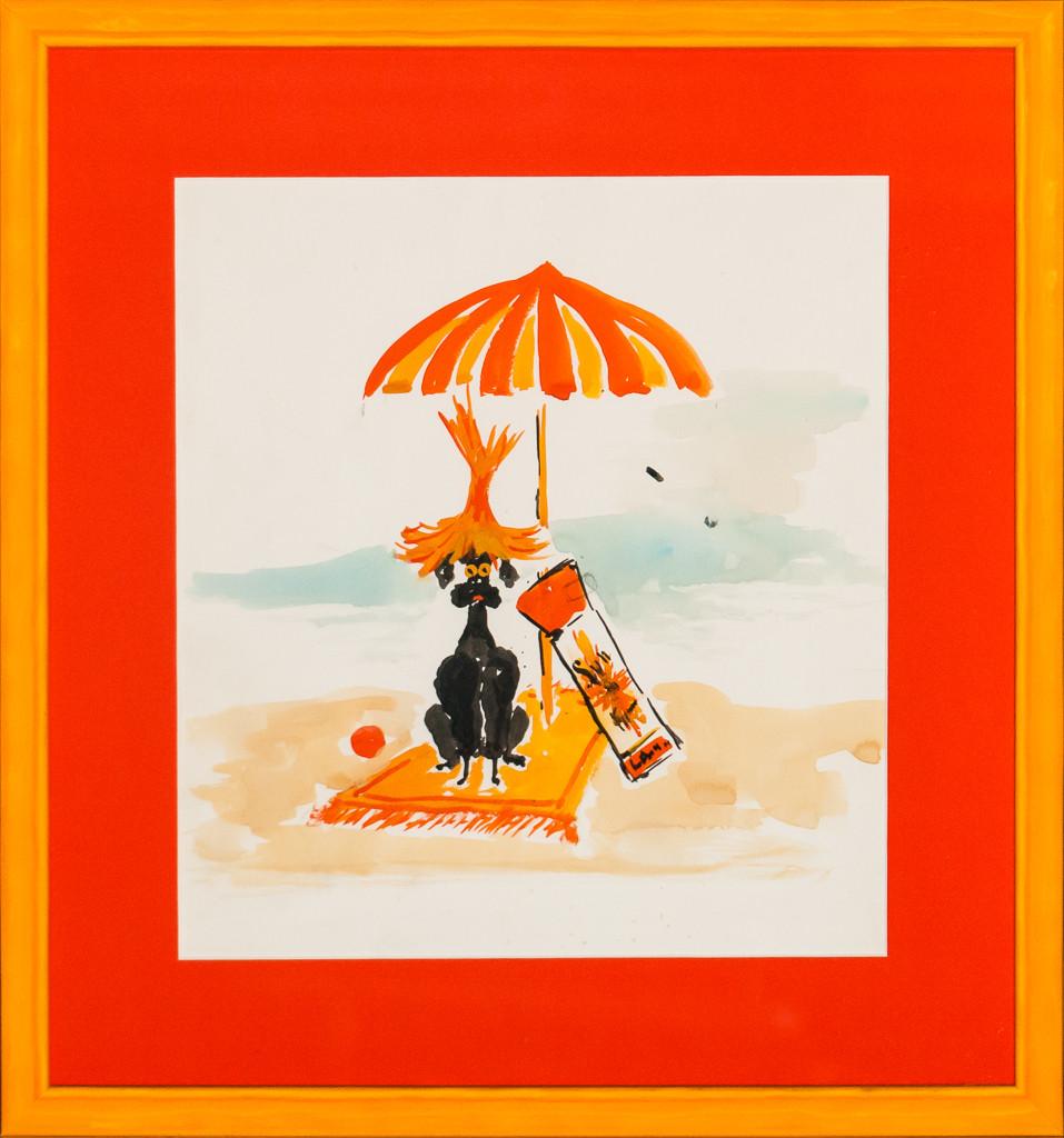 Lanvin von Paris Sun 'n Fun 1950er Jahre Aquarell – Art von Alexander Warren Montel