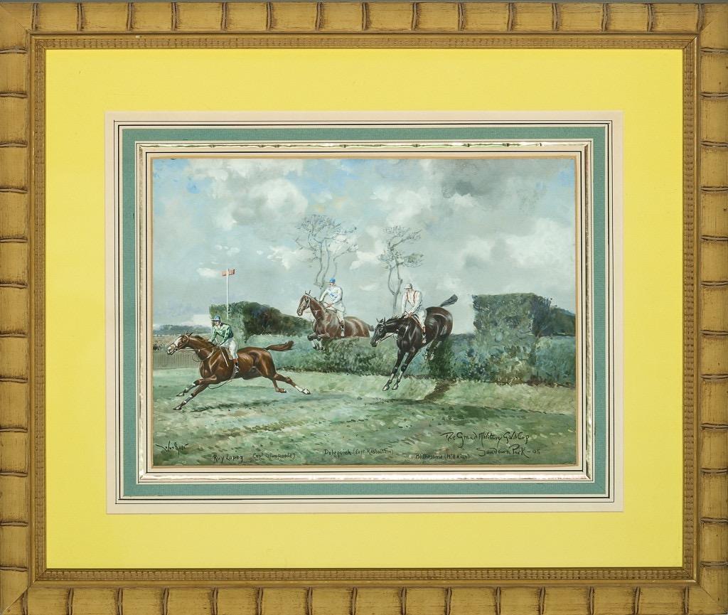 « The Grand Military Gold Cup » Sandown Park- 1905 Gouache de John Beer en vente 6