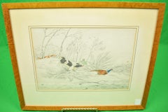 "Huntsman w/ Two Game Dogs Pheasant Shooting" Drawing w/ Watercolour