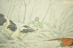 Huntsman w/Two Game Dogs Pheasant Shooting" Drawing w/Watercolour by Henry Alken