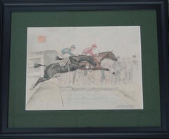 "The Llangollen Cup 1931 Steeplechase" Conte Crayon & Charcoal Drawing by Paul D