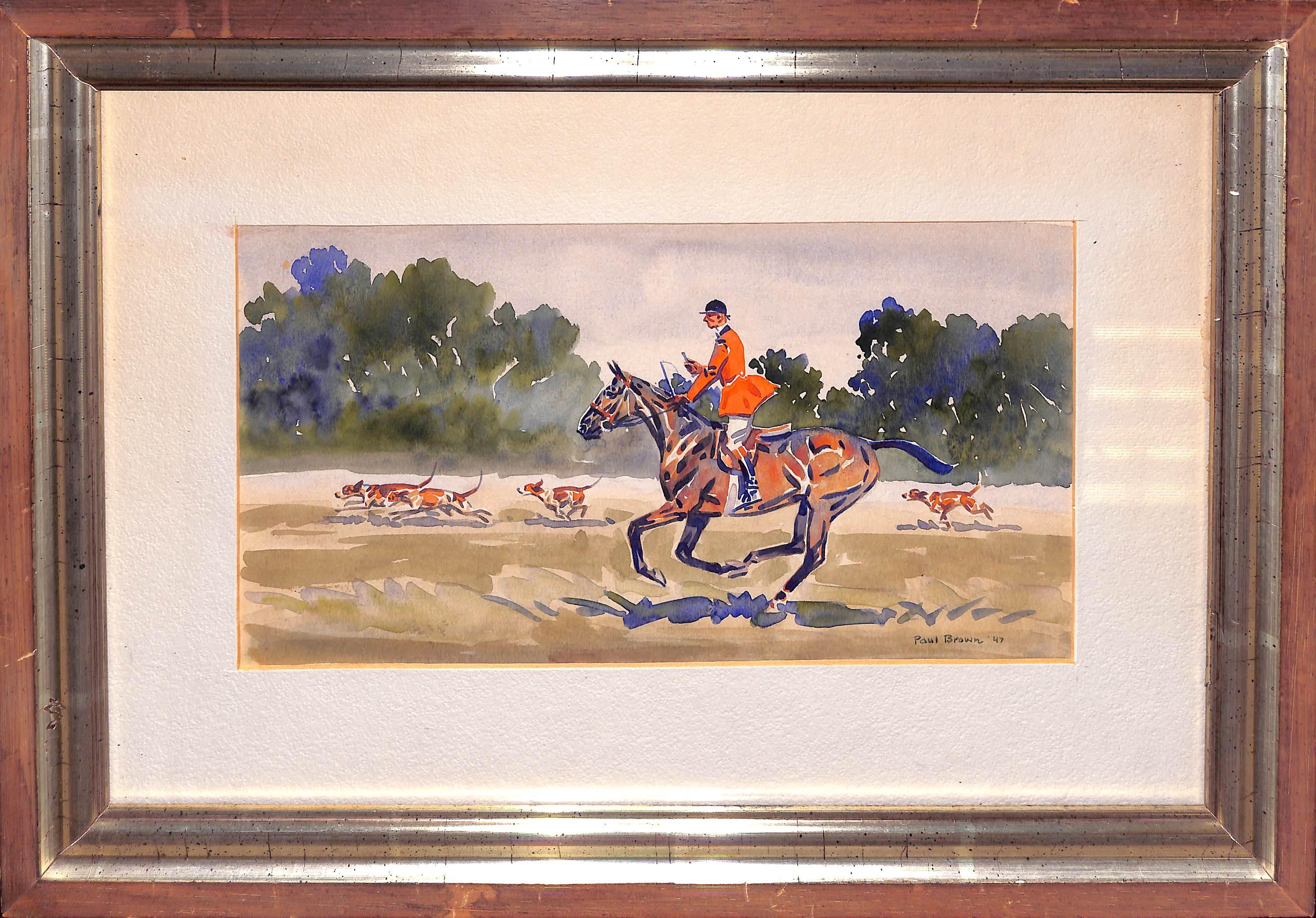 Cacciatore con segugi c1947 Acquerello - Art di Paul Desmond Brown