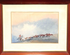 Paul Desmond Brown MFH w/ Pack of Foxhounds c1937 Watercolor
