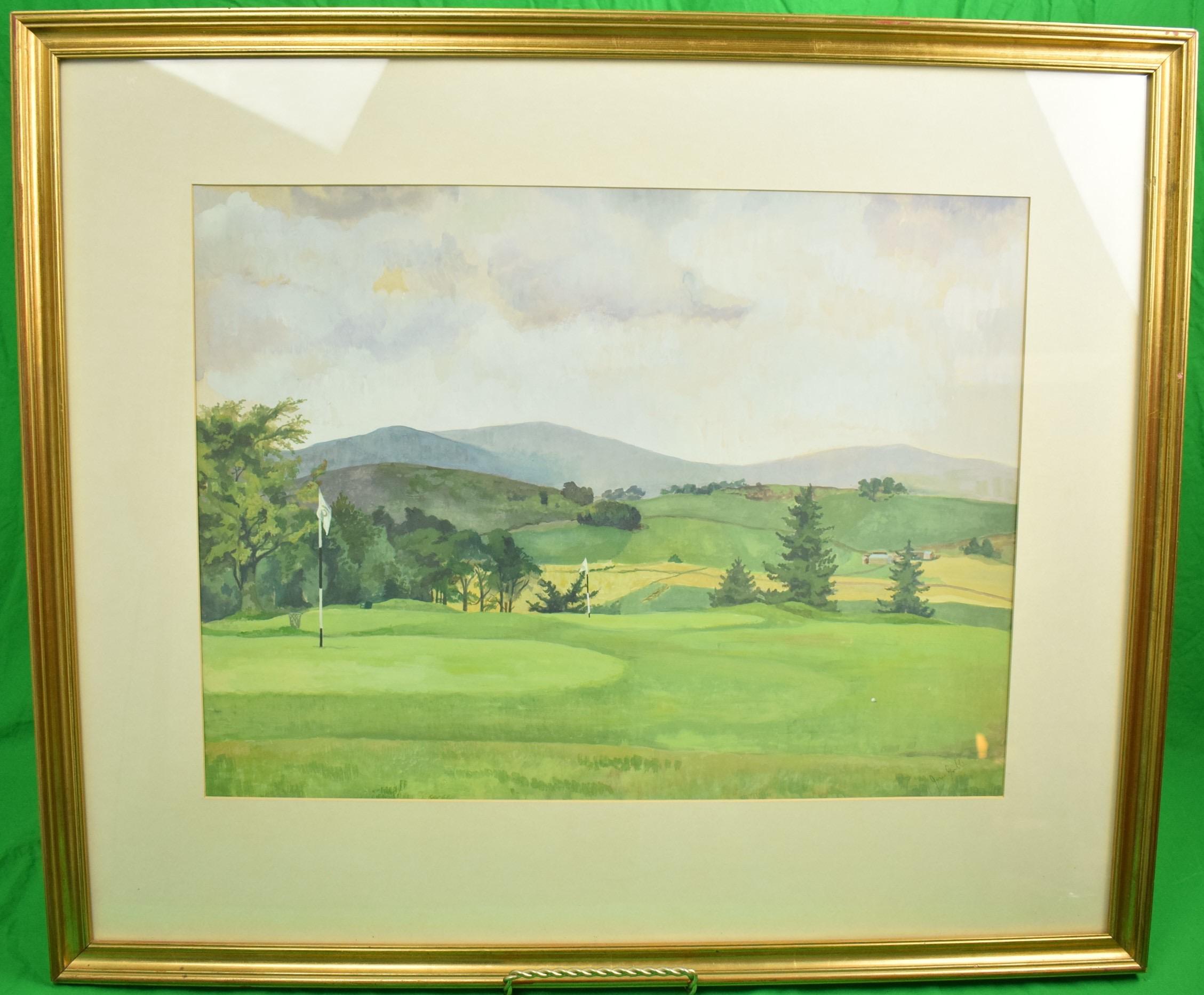 Unknown Figurative Art - "Close To The Green" Golf Course Watercolour & Gouache Ex-Mary S.B. Braga Estate