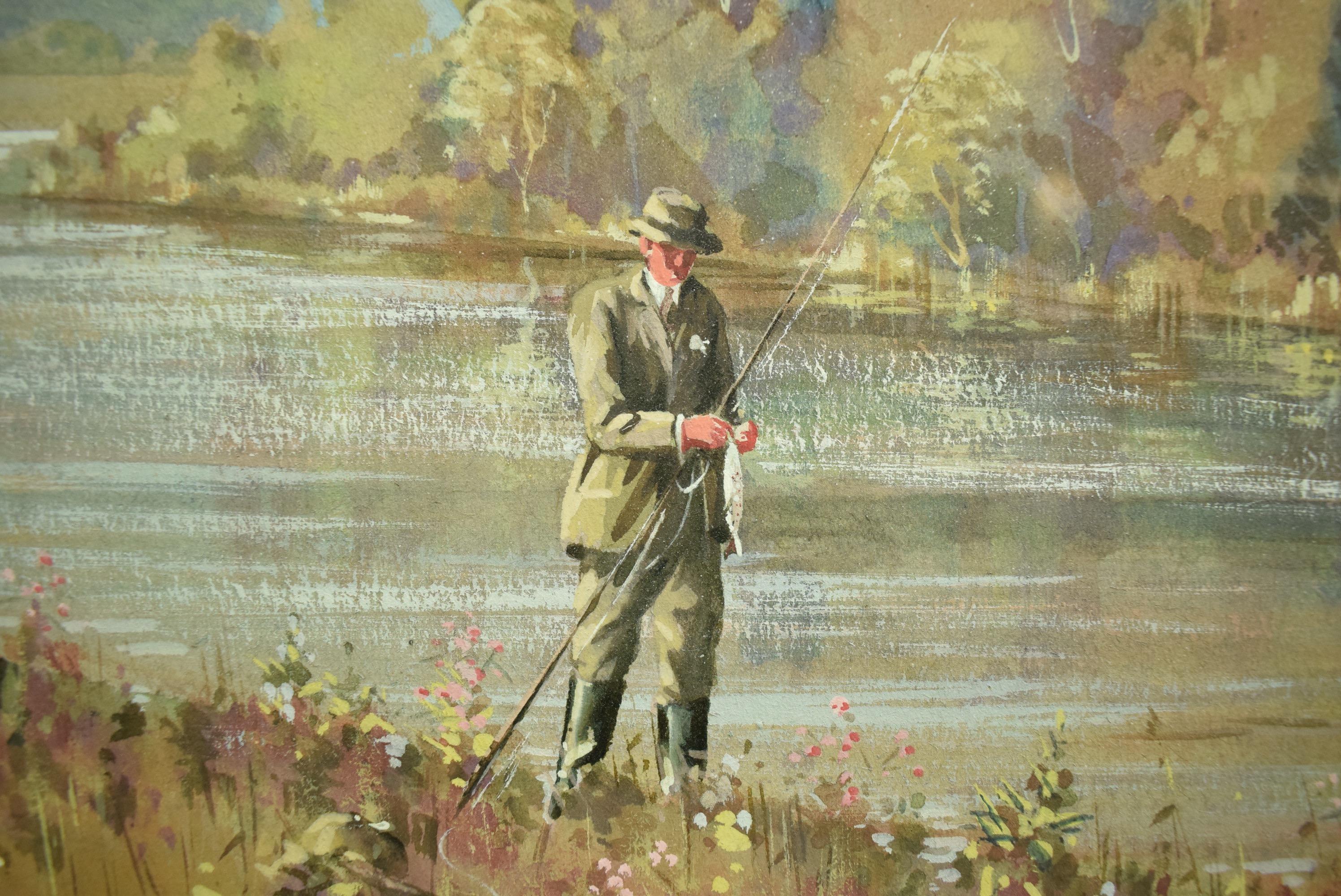 Deux Anglers On A Riverbank (Les deux Anglers sur une rive) - Aquarelle et gouache de Graham Smith 2