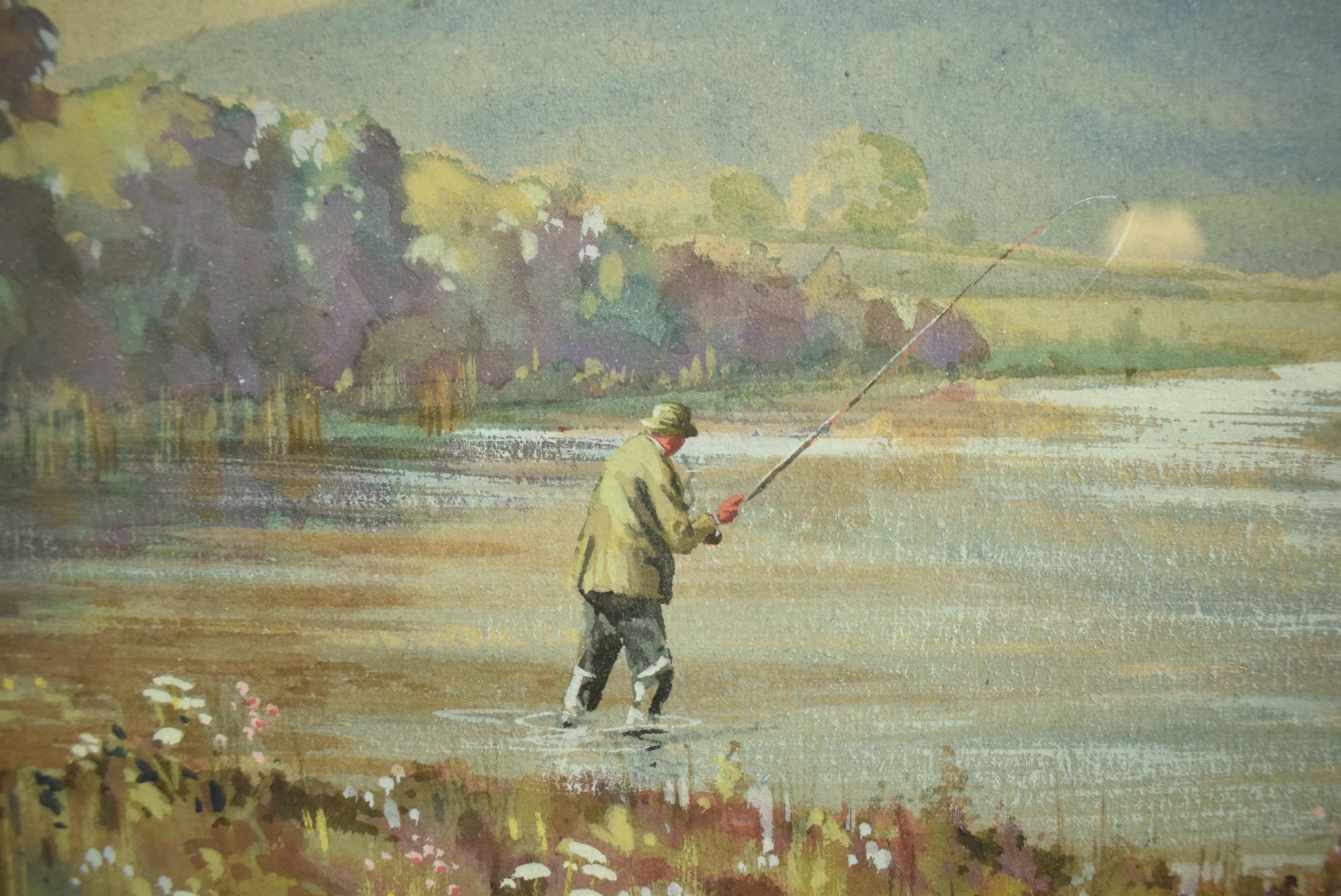 Deux Anglers On A Riverbank (Les deux Anglers sur une rive) - Aquarelle et gouache de Graham Smith 3