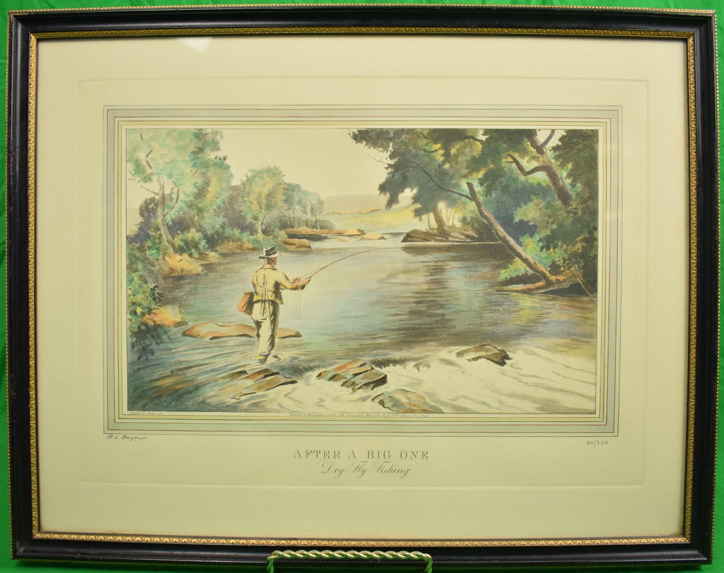 Ralph L. Boyer (americano; 1879-1952)
Dopo un Big One - Pesca a mosca secca, 1936
Acquaforte colorata a mano con acquatinta su carta
Firmato in basso a sinistra
Edizione 40 su 200
Pubblicato da The Derrydale Press
Presentato sotto vetro in una