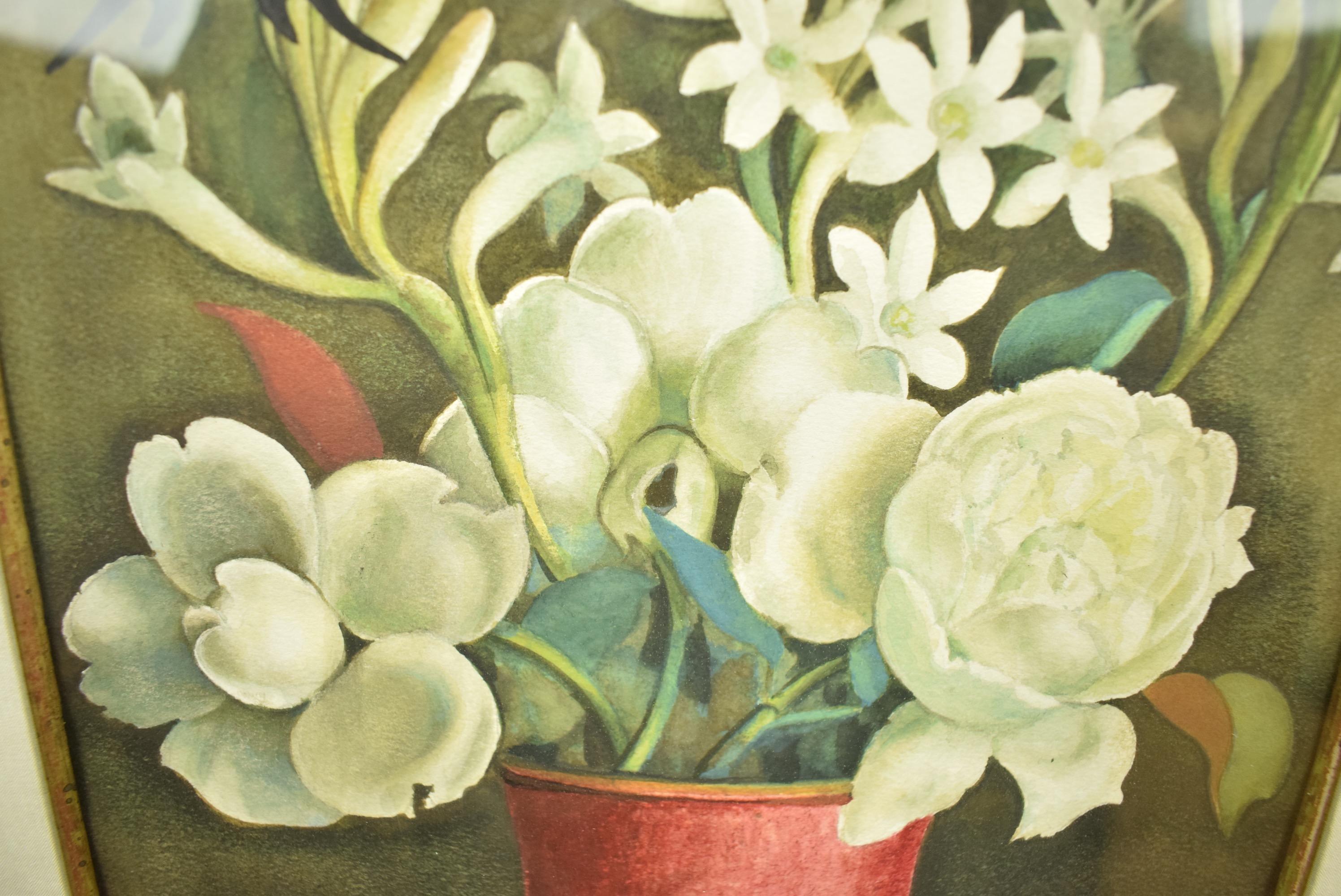 Richard de Menocal, Blumenvase, Stillleben mit Schmetterling, Öl auf Leinwand, Öl im Angebot 2