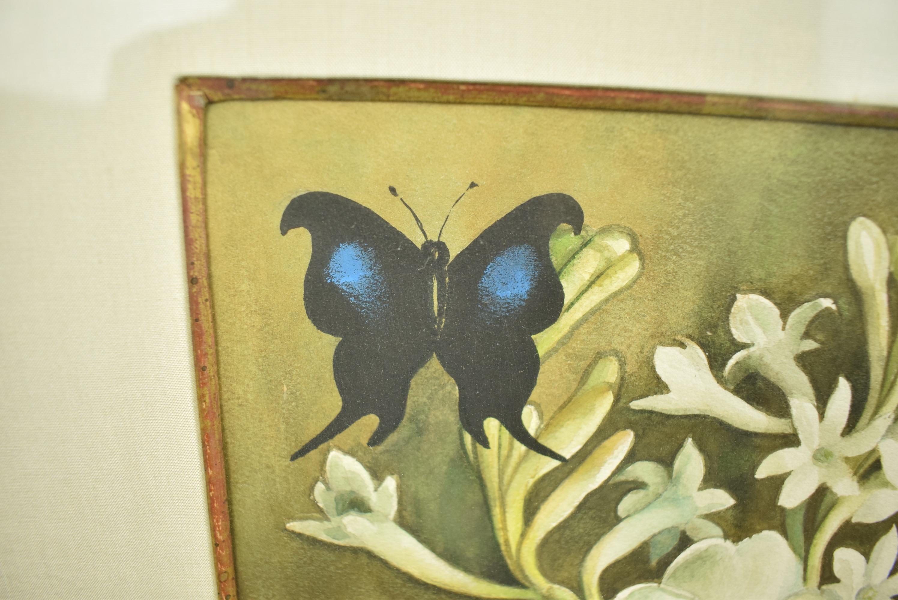 Richard de Menocal Vase floral Nature morte avec papillon Huile sur toile en vente 3