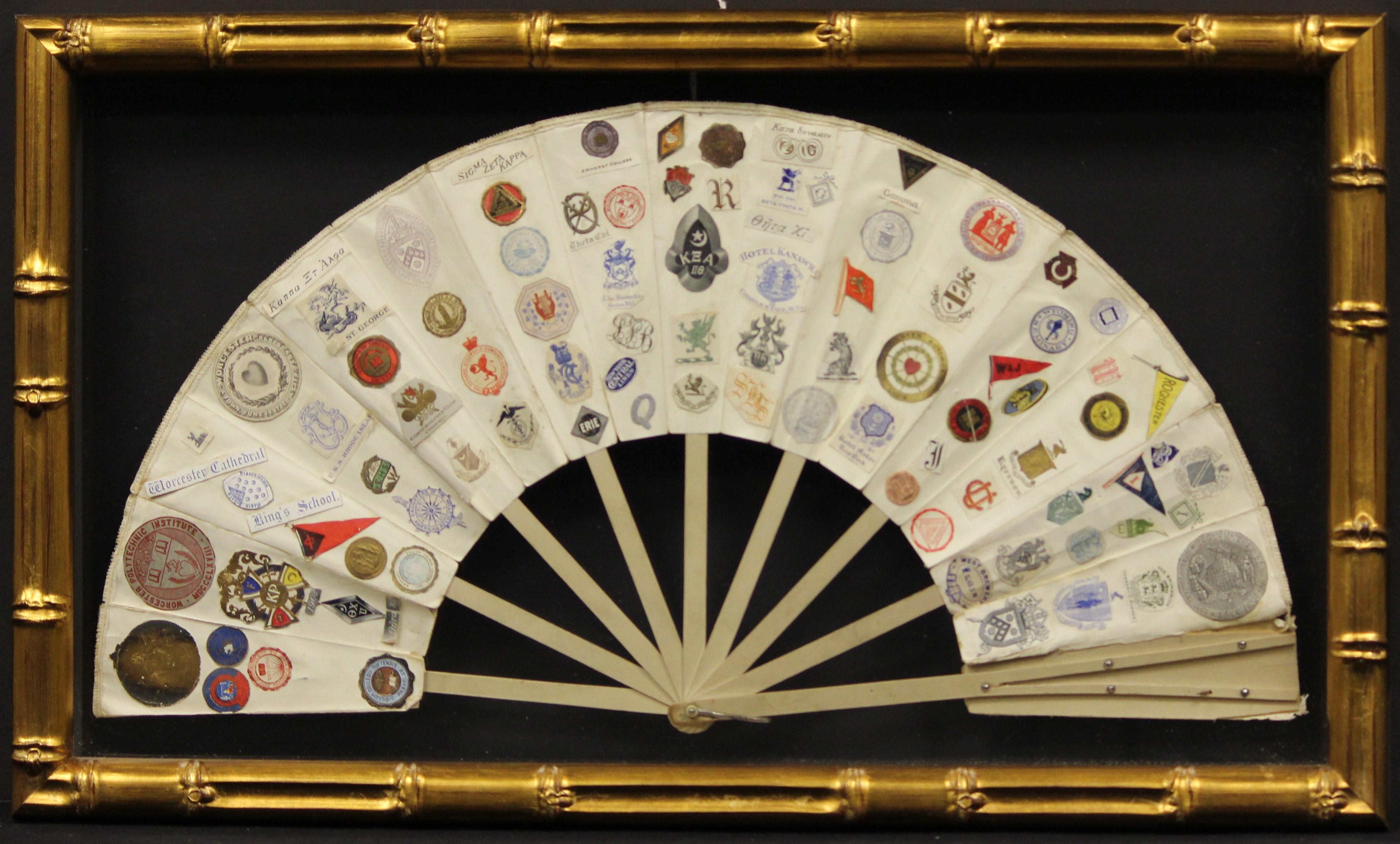 16 Panel Fan w/ 163 Letterhead Emblems - Art by Unknown