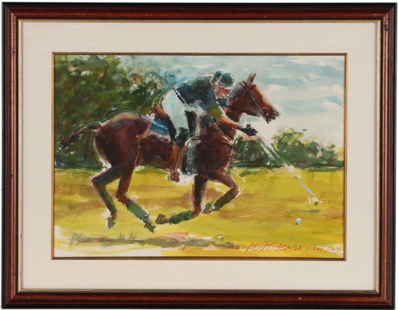 "Giocatore di polo" Acquerello di Arne Westerman (1927-2017)