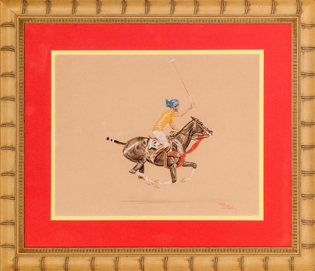 Paul Desmond Brown (1893-1958) polo work of art signed & dated 1930 (LR) in conte crayon w/ gouache highlights

Image Sz: 10"H x 12.75"W
Frame Sz: 16.75"H x 19.75"W