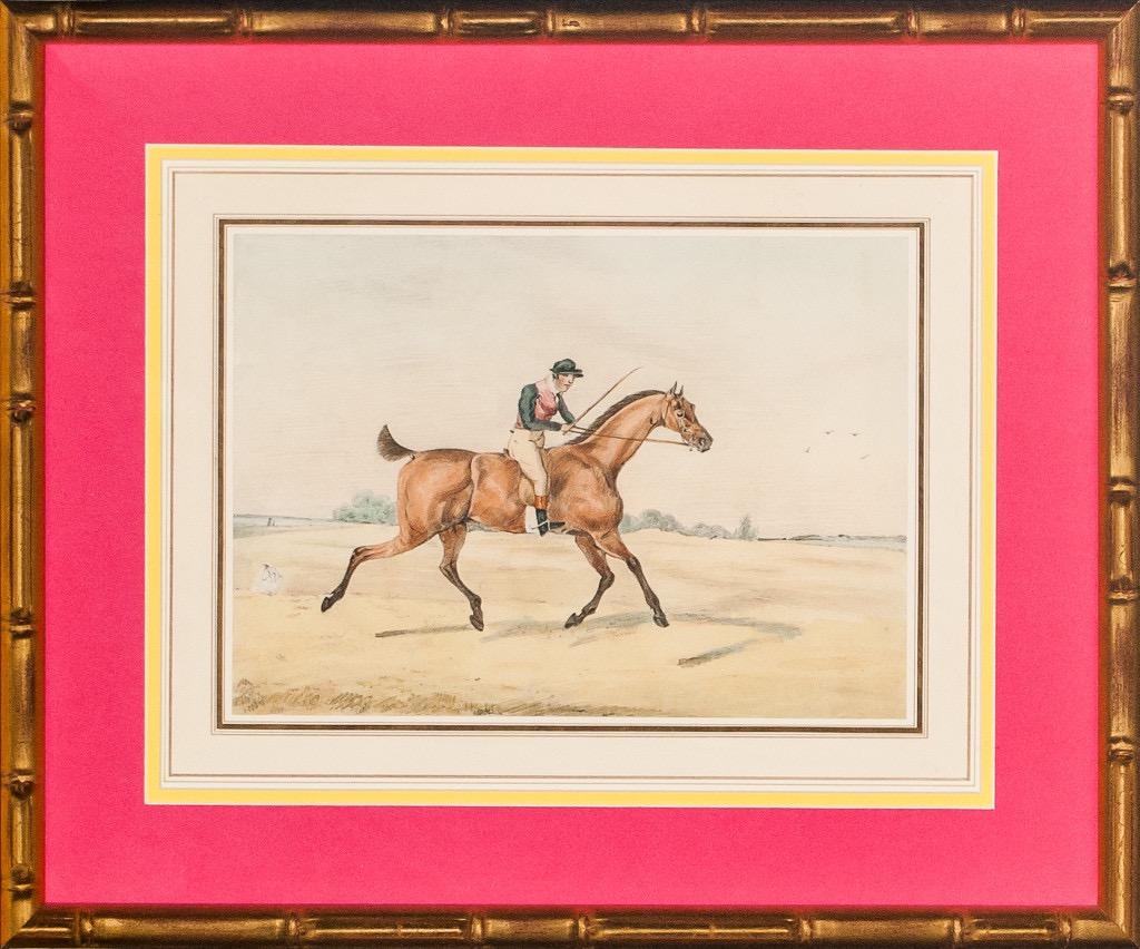 Unknown Figurative Art - Jockey Up on Race Horse Watercolour