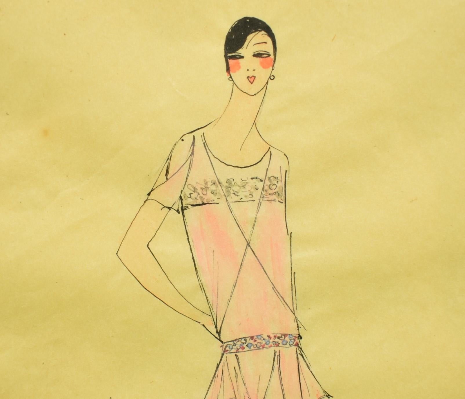 Lanvin of Paris c1920s Fashion Model Original Watercolour - Art by Unknown