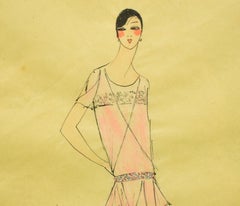Lanvin of Paris c1920s Fashion Model Original Watercolour