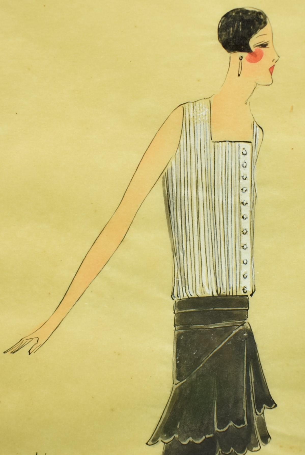 Lanvin of Paris c1920s Fashion Model Original Watercolour - Black Figurative Art by Unknown