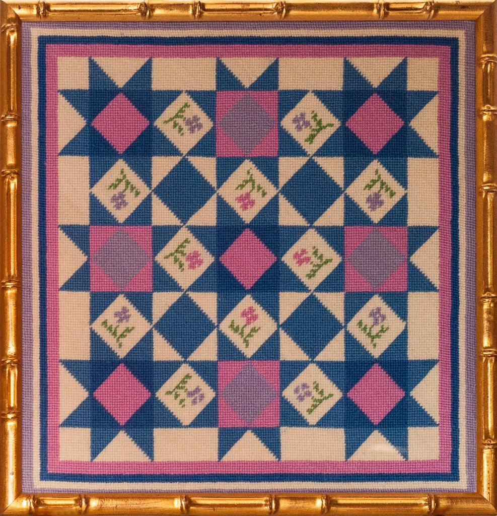 Custom Needlepoint Floral Geometric Gerahmtes Mustertuch – Art von Unknown