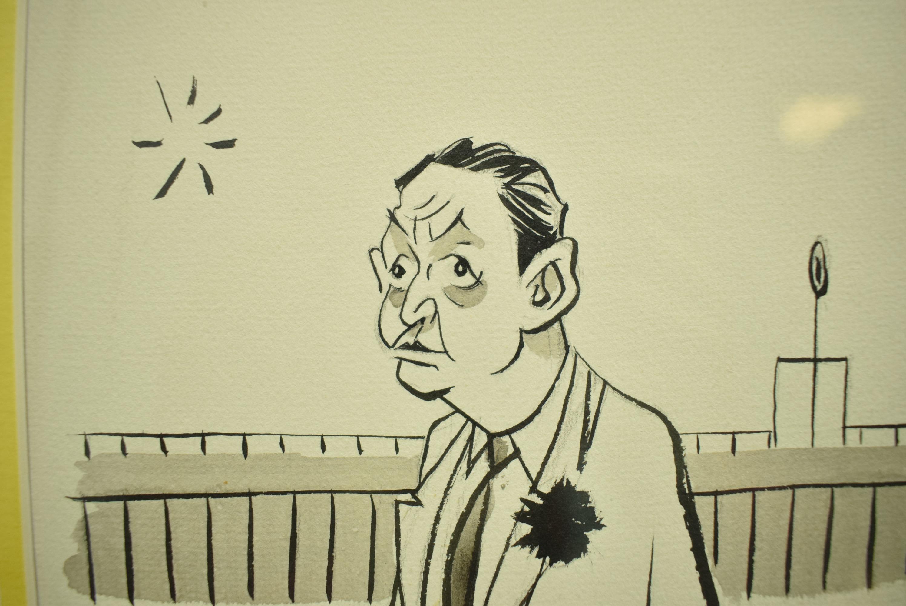 Dessin original d'un entraîneur de chevaux français au stylo et à l'encre de 