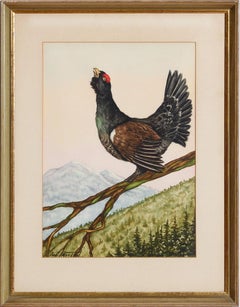 Grouse Watercolour by Jean Herblet Ex-  C.Z. Guest Collection
