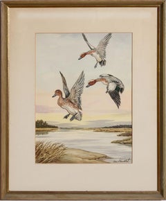 Ducks in Flight Watercolour by Jean Herblet Ex- C.Z. Guest Collection