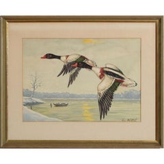 Ducks in Flight, Watercolour by Jean Herblet Ex- C.Z. Guest Collection