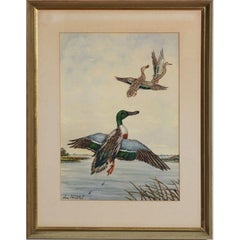 Ducks in Flight, Watercolour by Jean Herblet Ex- C.Z. Guest Collection