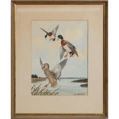 3 Ducks in Flight, Watercolour by Jean Herblet Ex- C.Z. Guest Collection