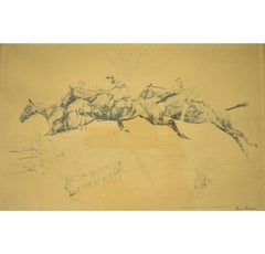 "Three Steeplechasers" c1930s Drypoint by Paul Brown