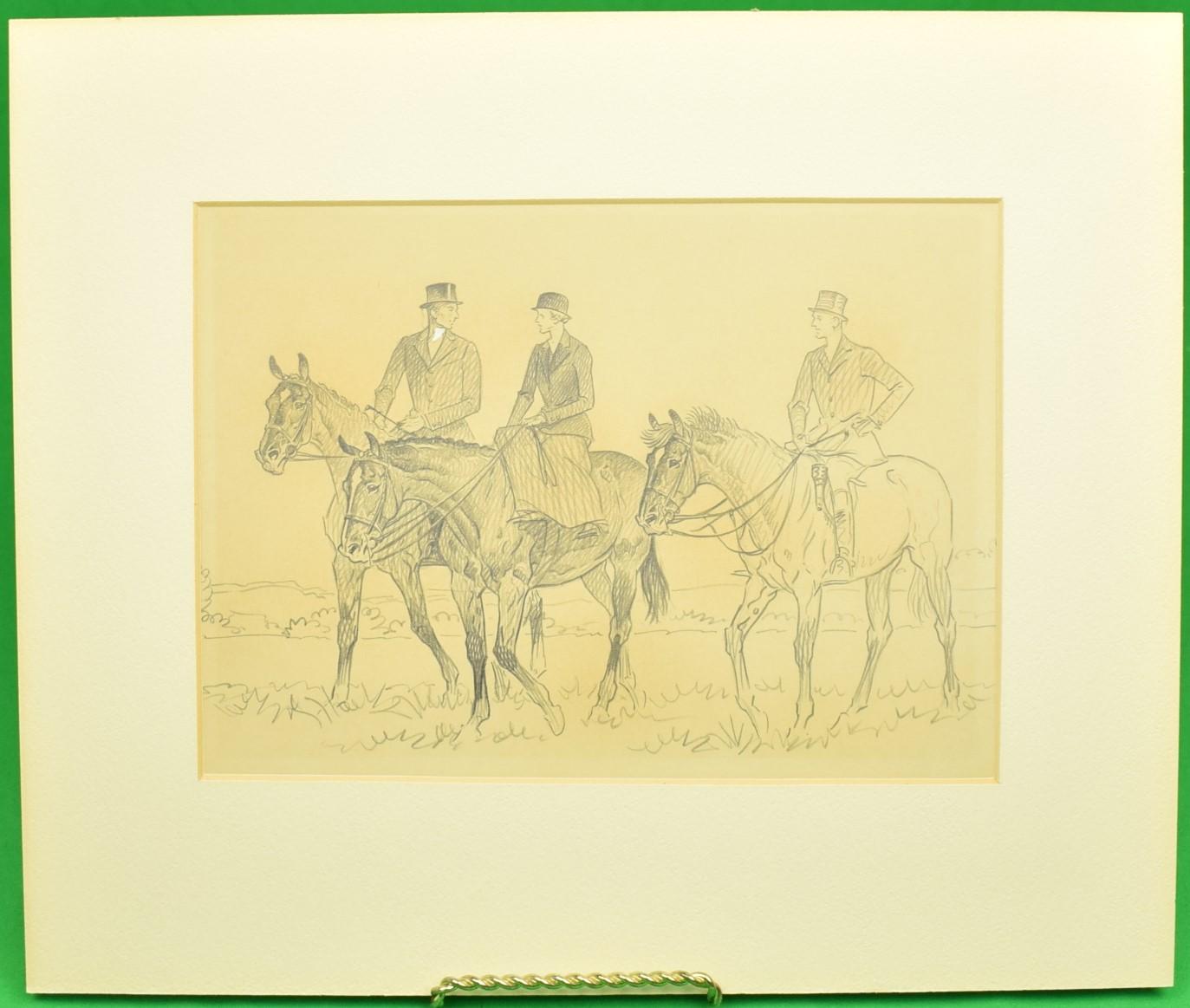 Paul Desmond Brown Figurative Art - Paul Brown Original c1937 Pencil Drawing w/ 3 Equestrian Riders
