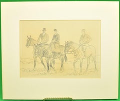 Dessin original au crayon Paul Brown avec 3 cavaliers équestres, c1937