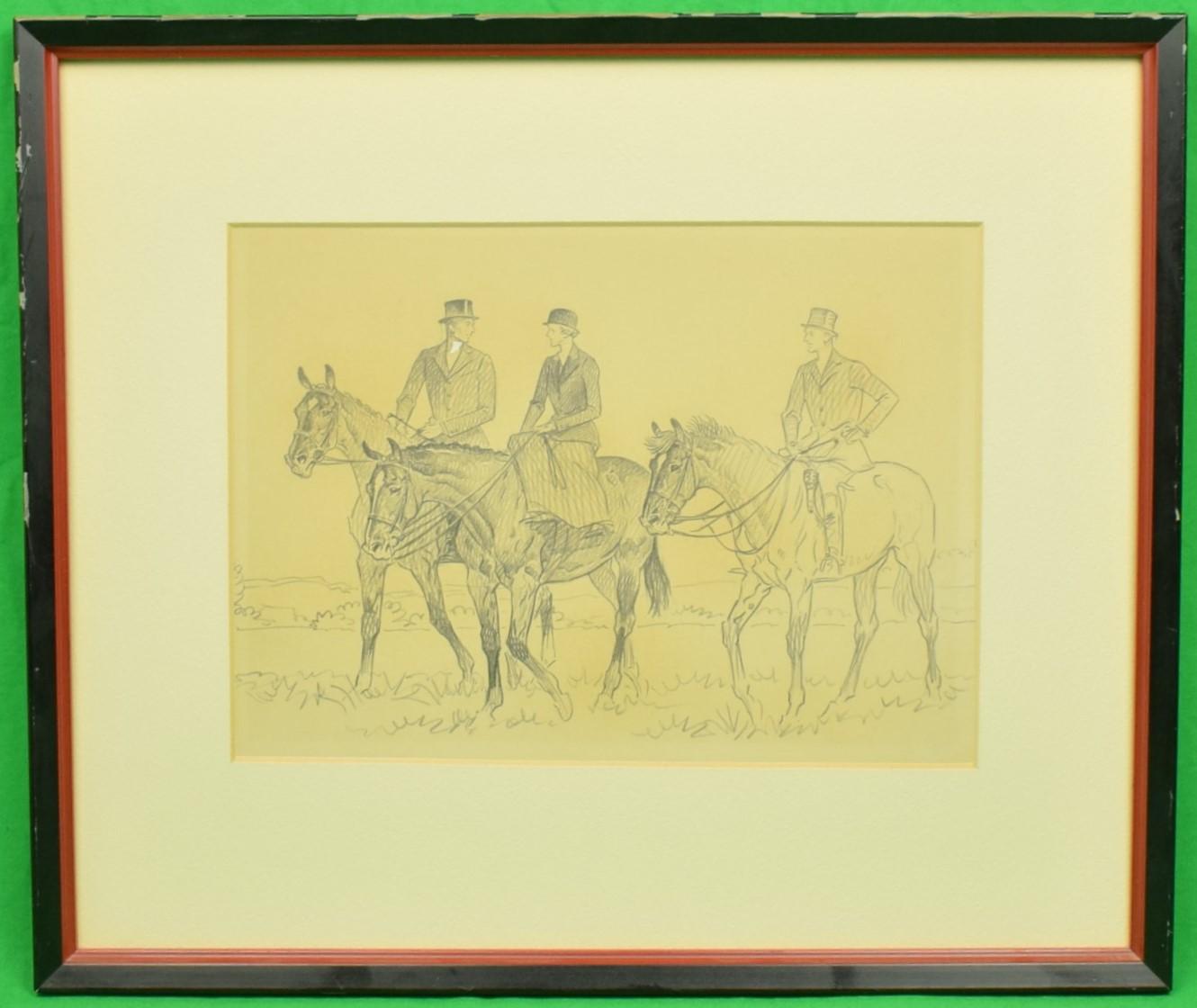 Paul Brown Original c1937 Pencil Drawing w/ 3 Equestrian Riders - Art by Paul Desmond Brown