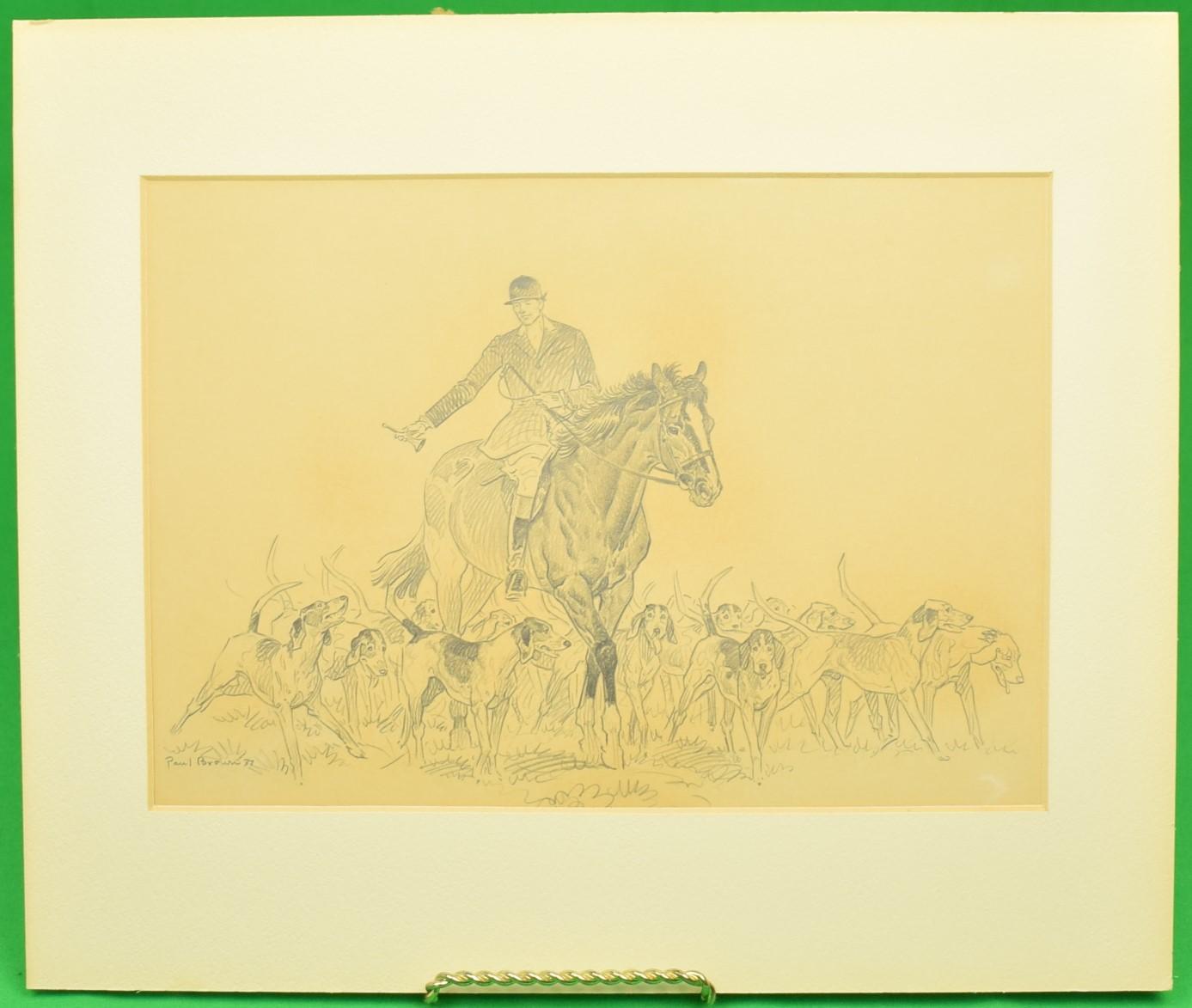 Paul Brown - dessin original au crayon de Fox-Hunter & Hounds, c1937