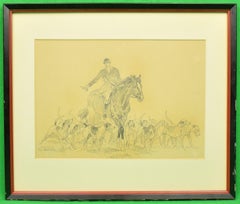 Paul Brown Original c1937 Pencil Drawing Fox-Hunter & Hounds