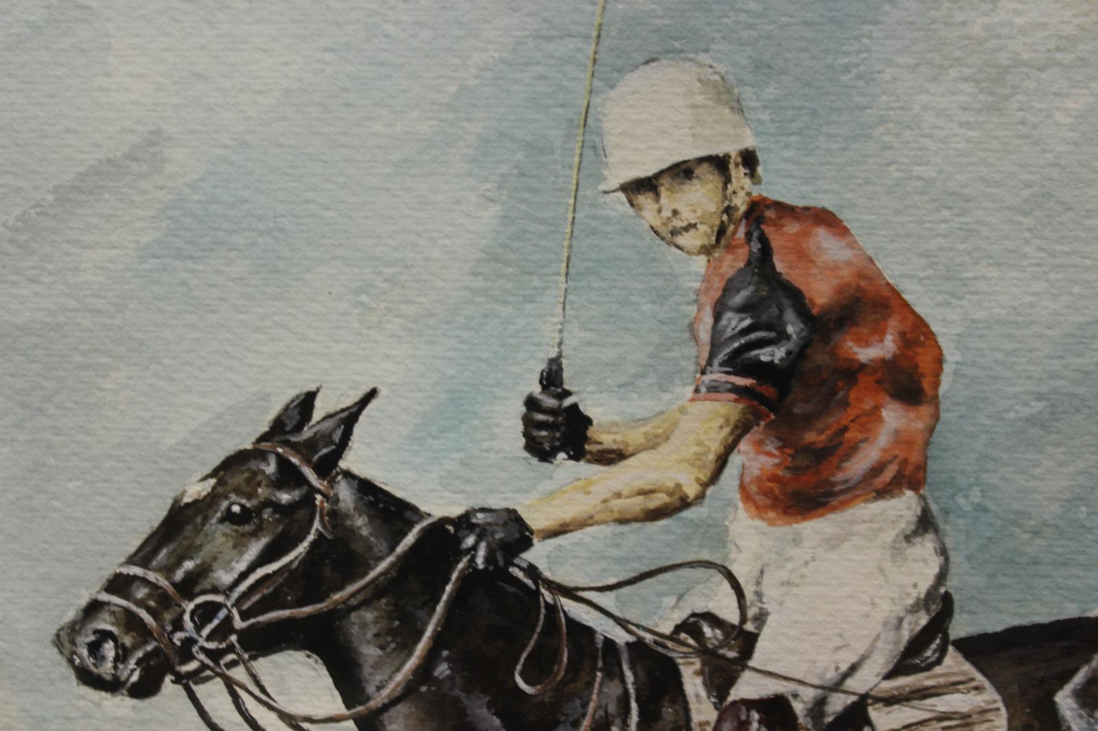 Polo c1980 aquarelle signée (LR ) par Hubert de Watrigant (b1954-) représentant les frères Hipwood, Julian & Howard (gagnant) l'U.S. Open Polo Championship.

Art Sz : 16 1/2 