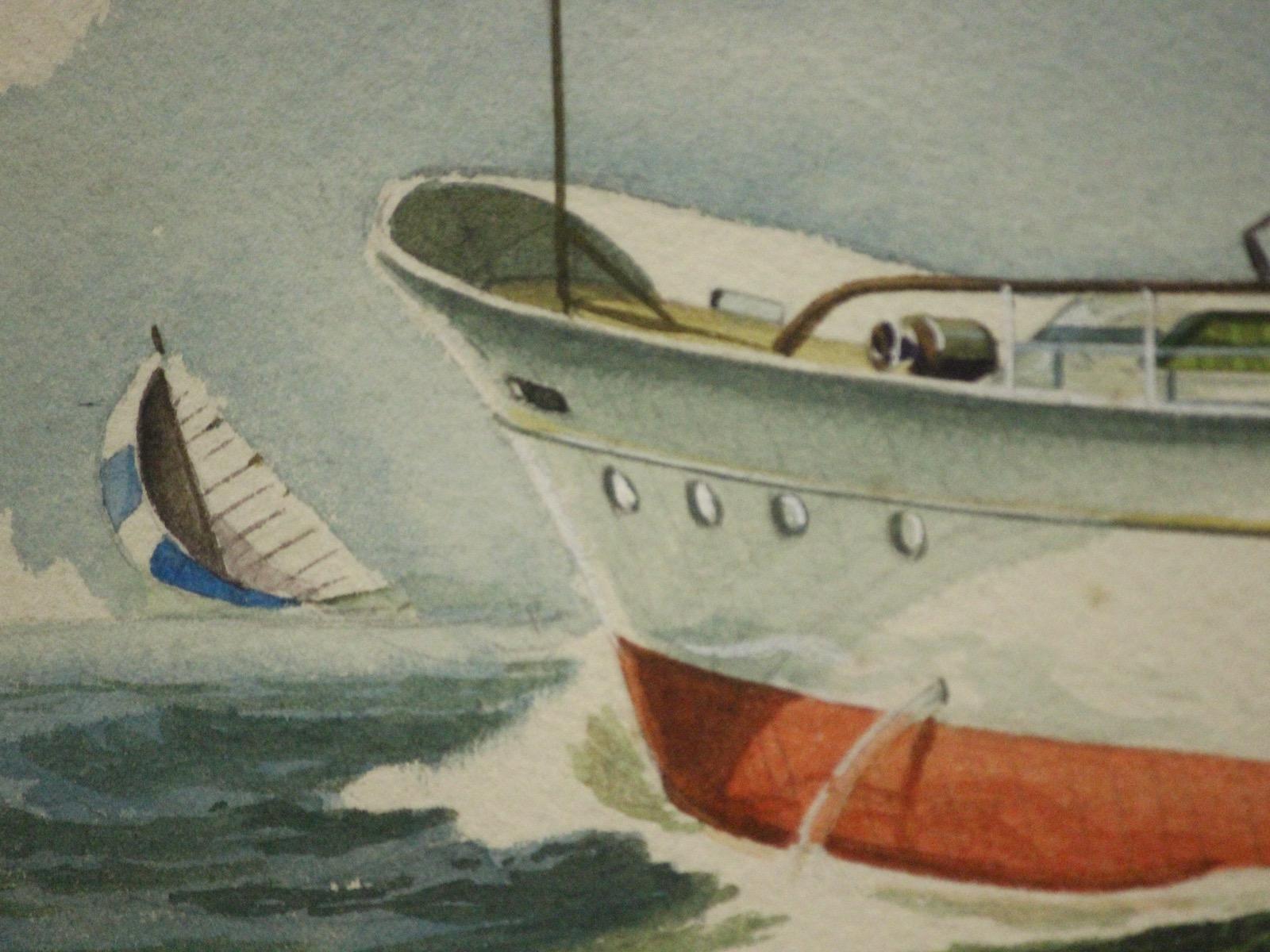 Private Yacht c1960s Watercolor - Art by Unknown