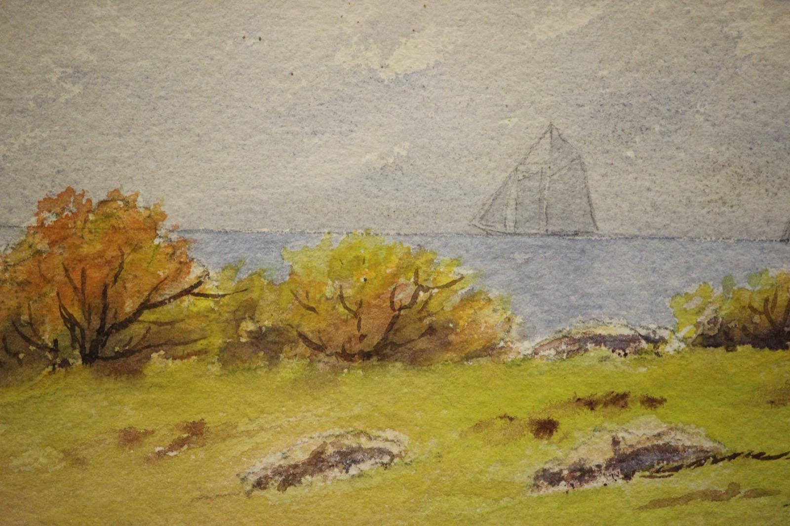 Maine Coastal Harbour Scene - Art by W.C. Puddefoot
