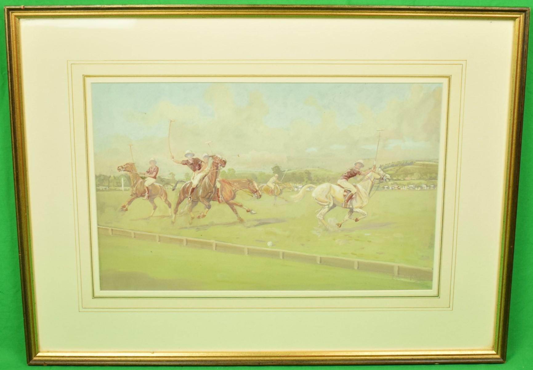 „Against The Boards“ Original Polo-Pastell Gouache von Eric Meade-King, um 1975 im Angebot 1