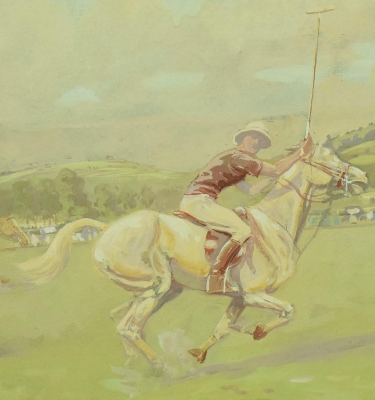„Against The Boards“ Original Polo-Pastell Gouache von Eric Meade-King, um 1975 im Angebot 5