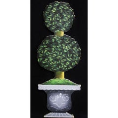 Used Wooden Slat Hand-Painted Topiary Plant Stand