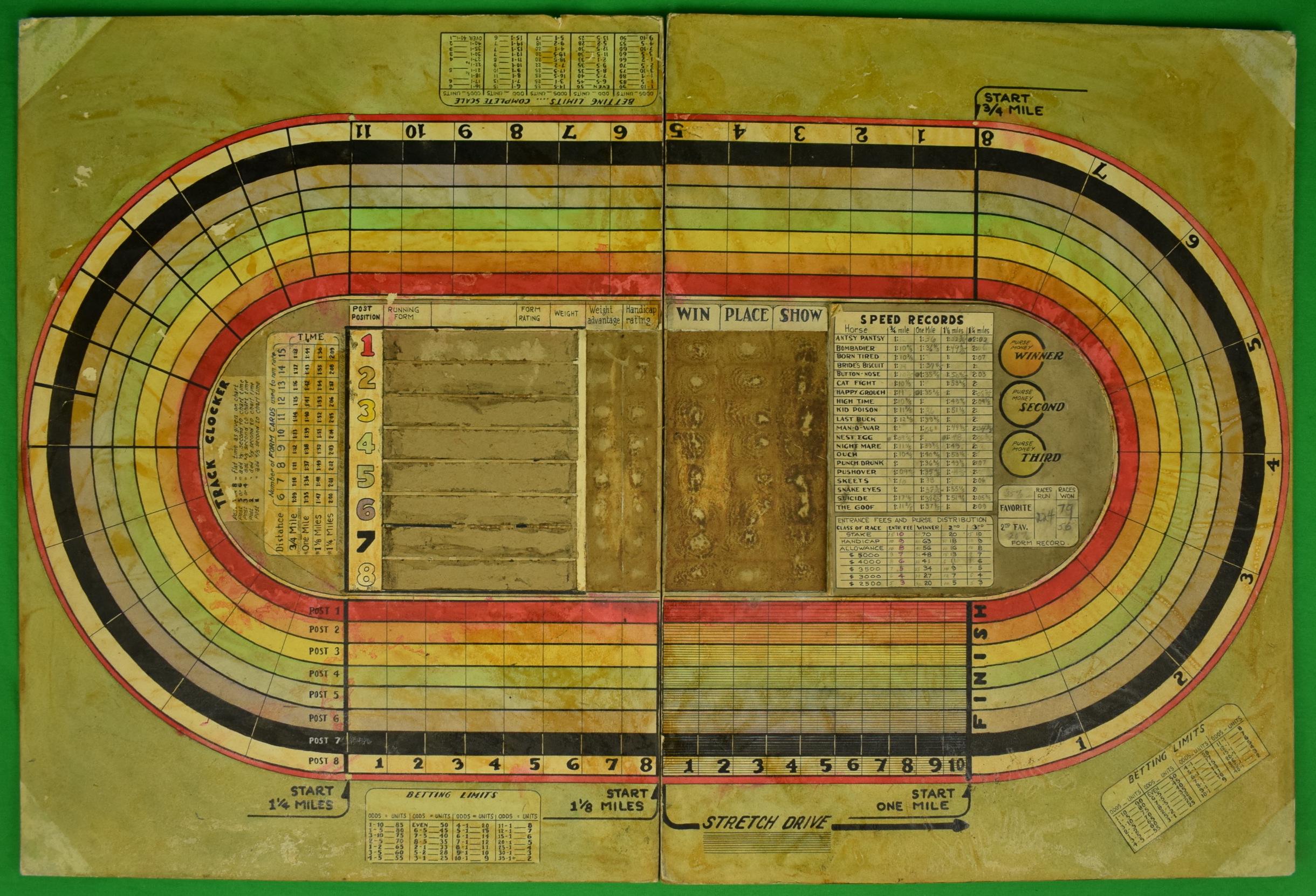 Horse Race Track Original Hand-Painted c1930s Board Game - Art by Unknown