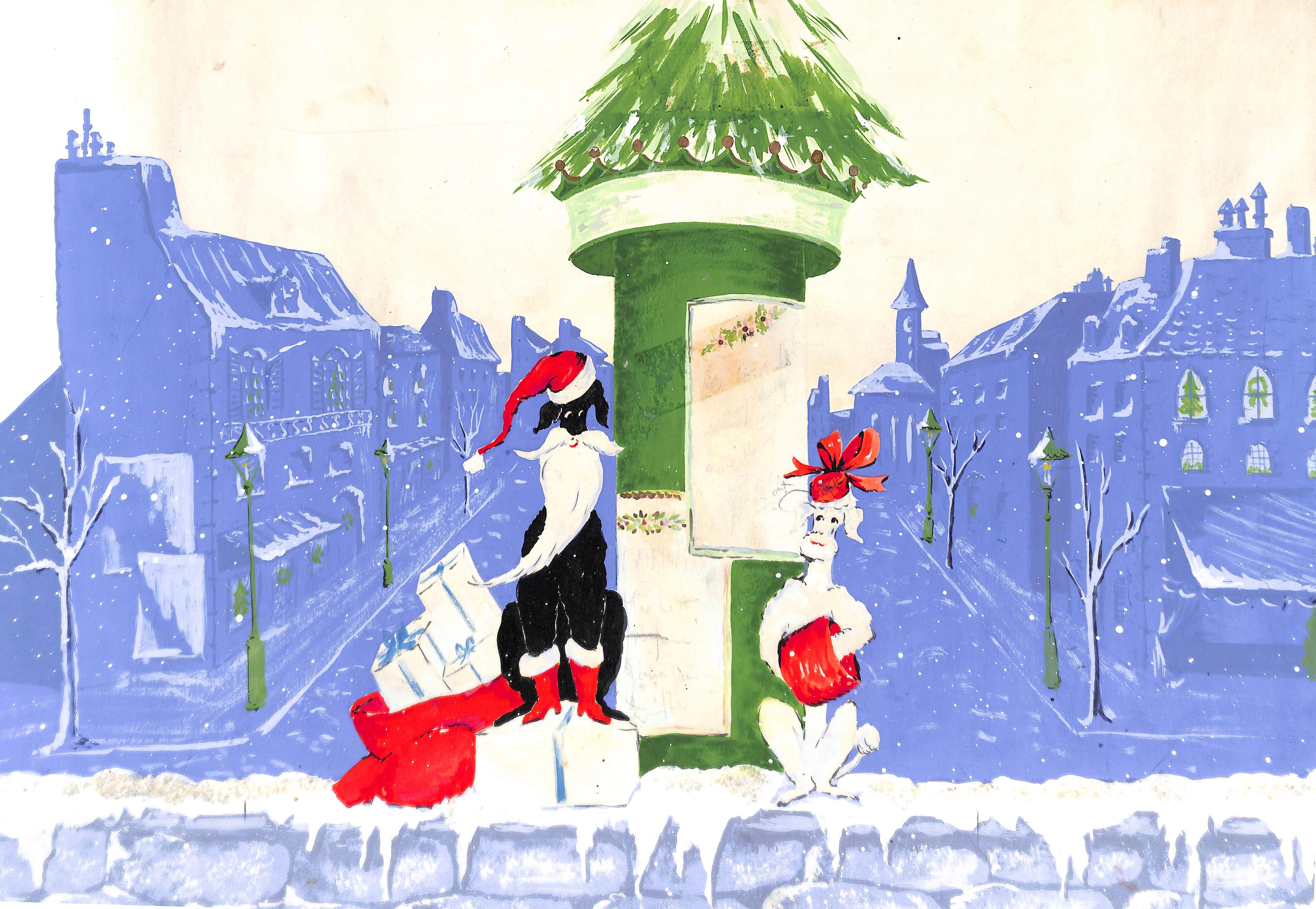 Alexander Warren Montel Figurative Art - Lanvin Of Paris Original Advertising Watercolor Christmas Artwork