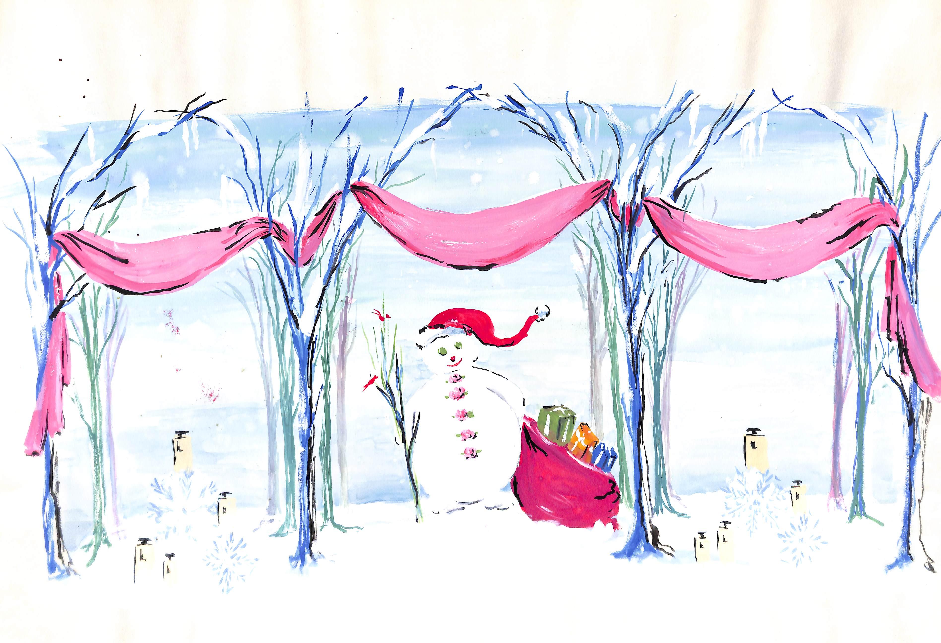 Lanvin Of Paris aquarelle publicitaire originale de Noël