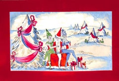 Lanvin Of Paris - Affiche publicitaire originale, aquarelle de Noël