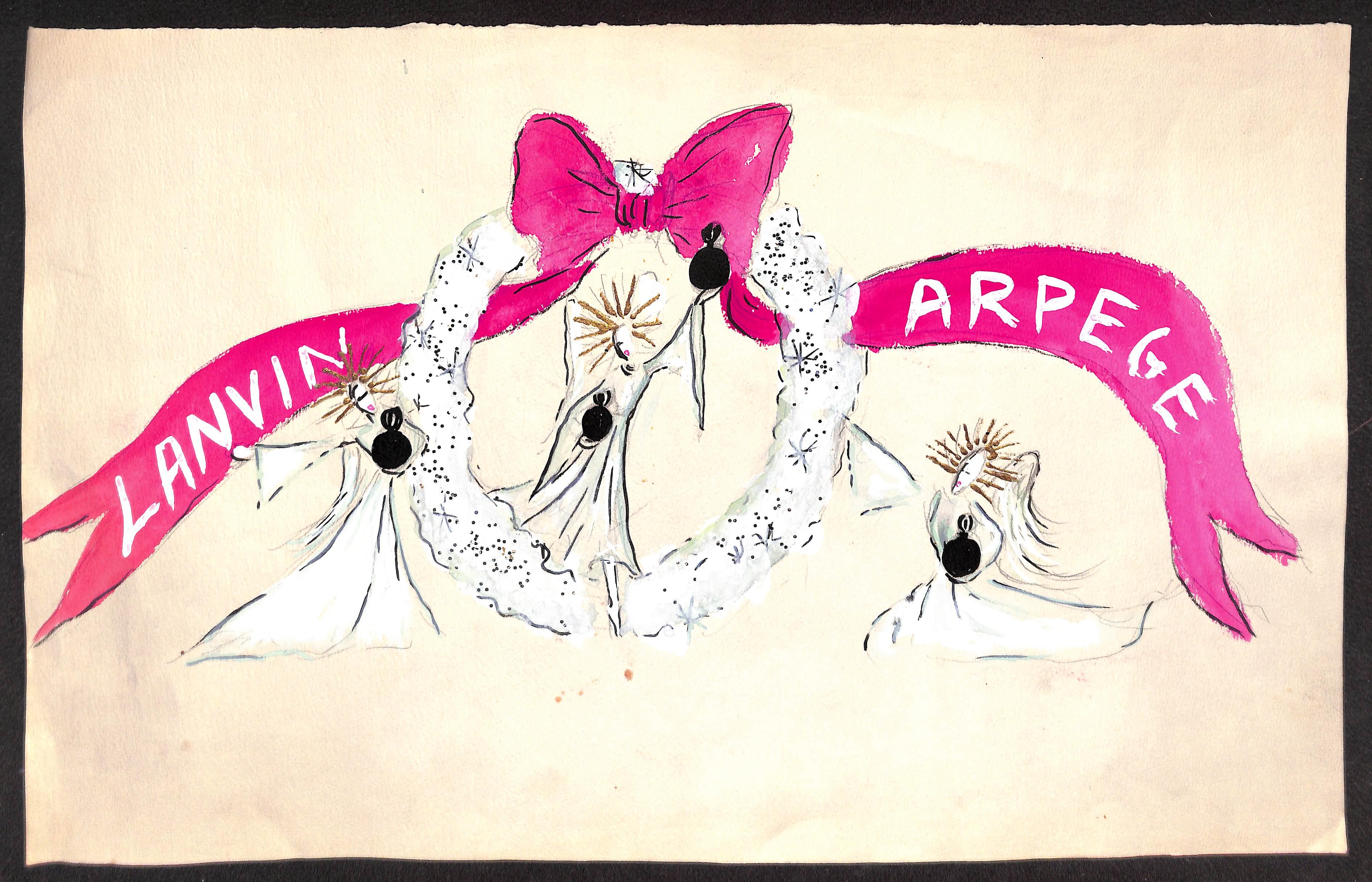 Lanvin Of Paris Original c1950s Advertising Watercolor Christmas Artwork