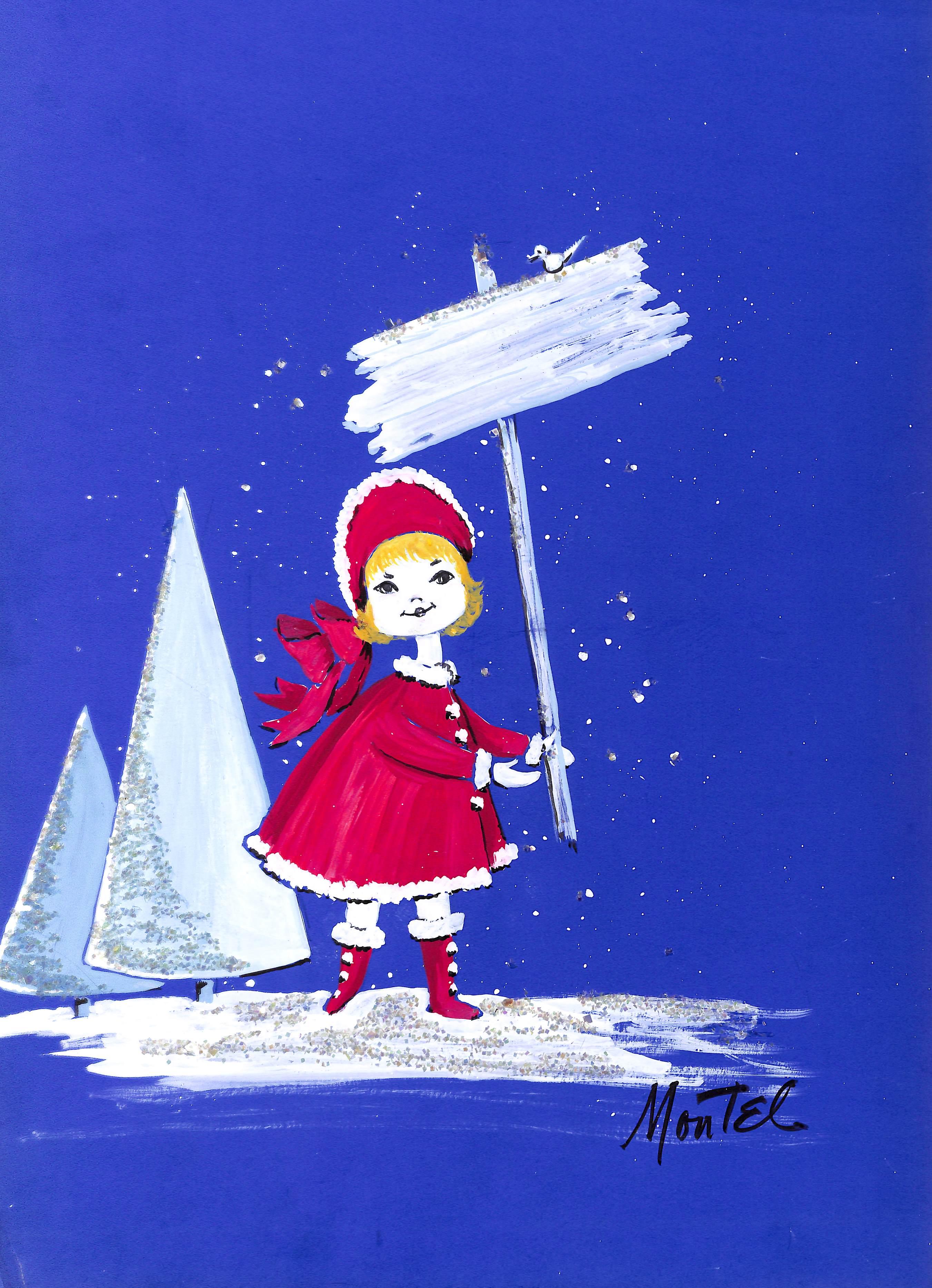 Alexander Warren Montel Figurative Art - Lanvin Of Paris Original c1950s Advertising Watercolor Christmas Artwork