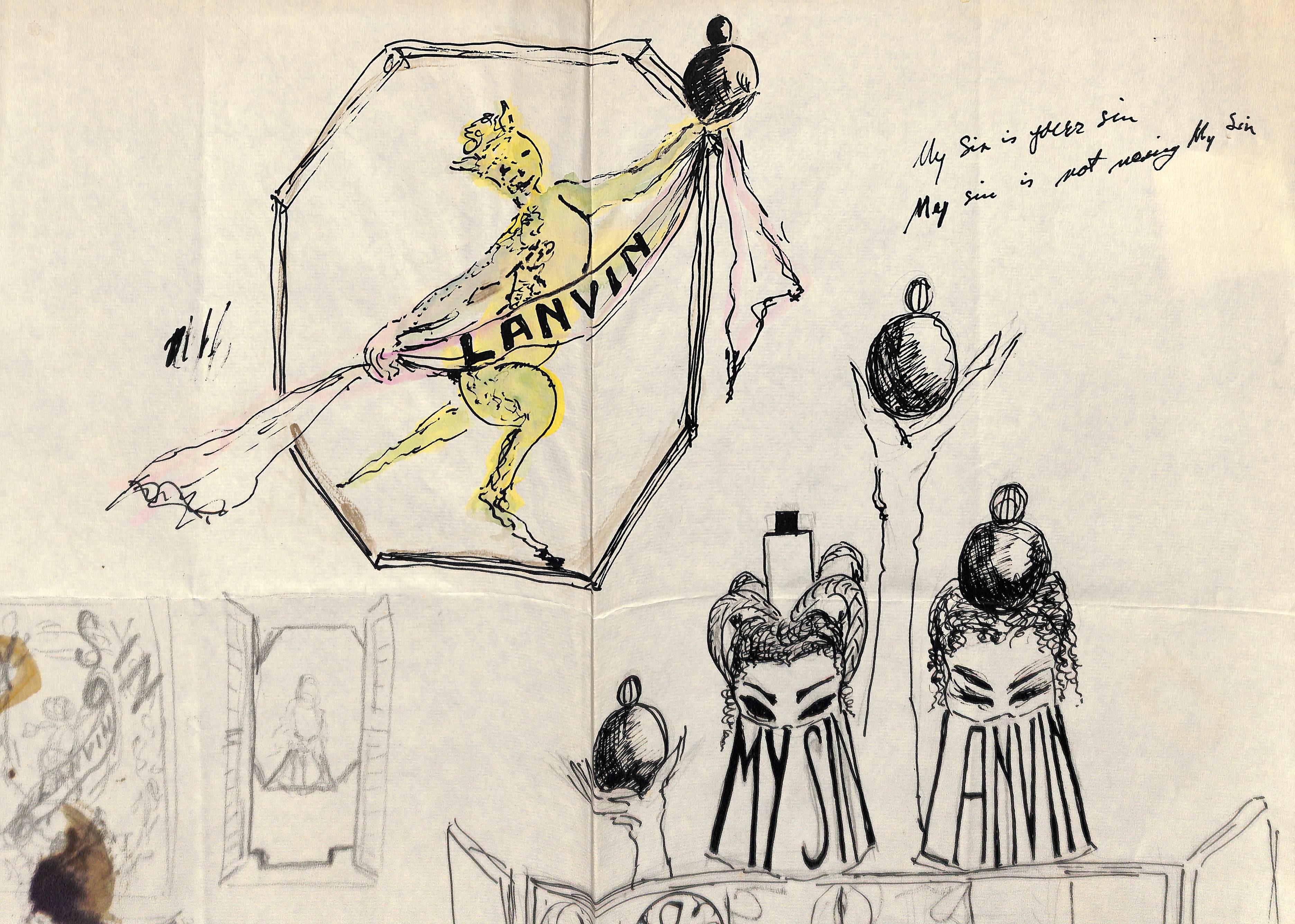 Lanvin Of Paris Original c1950s Advertising Watercolor Artwork