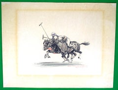 Paul Brown 'Webb Takes Care Of Atkinson' c1929 Conte C/ Charcoal Polo Drawing