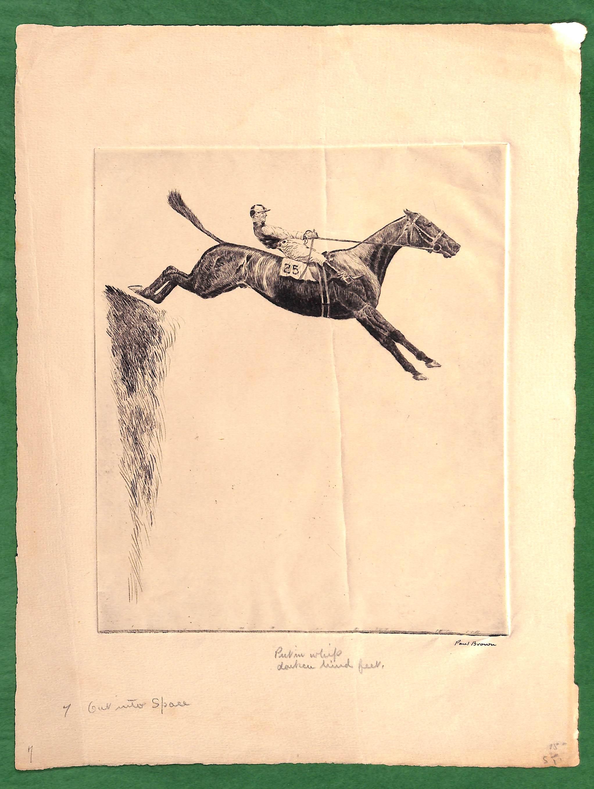 Paul Desmond Brown Animal Art – Paul Brown "Out Into Space" Steeplechaser Kaltnadelradierung