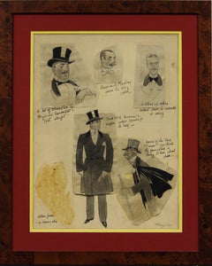 Used Dapper Formal Evening Wear 1923 Pen & Ink Decoupage by Herbert 'Fell' Sharp 