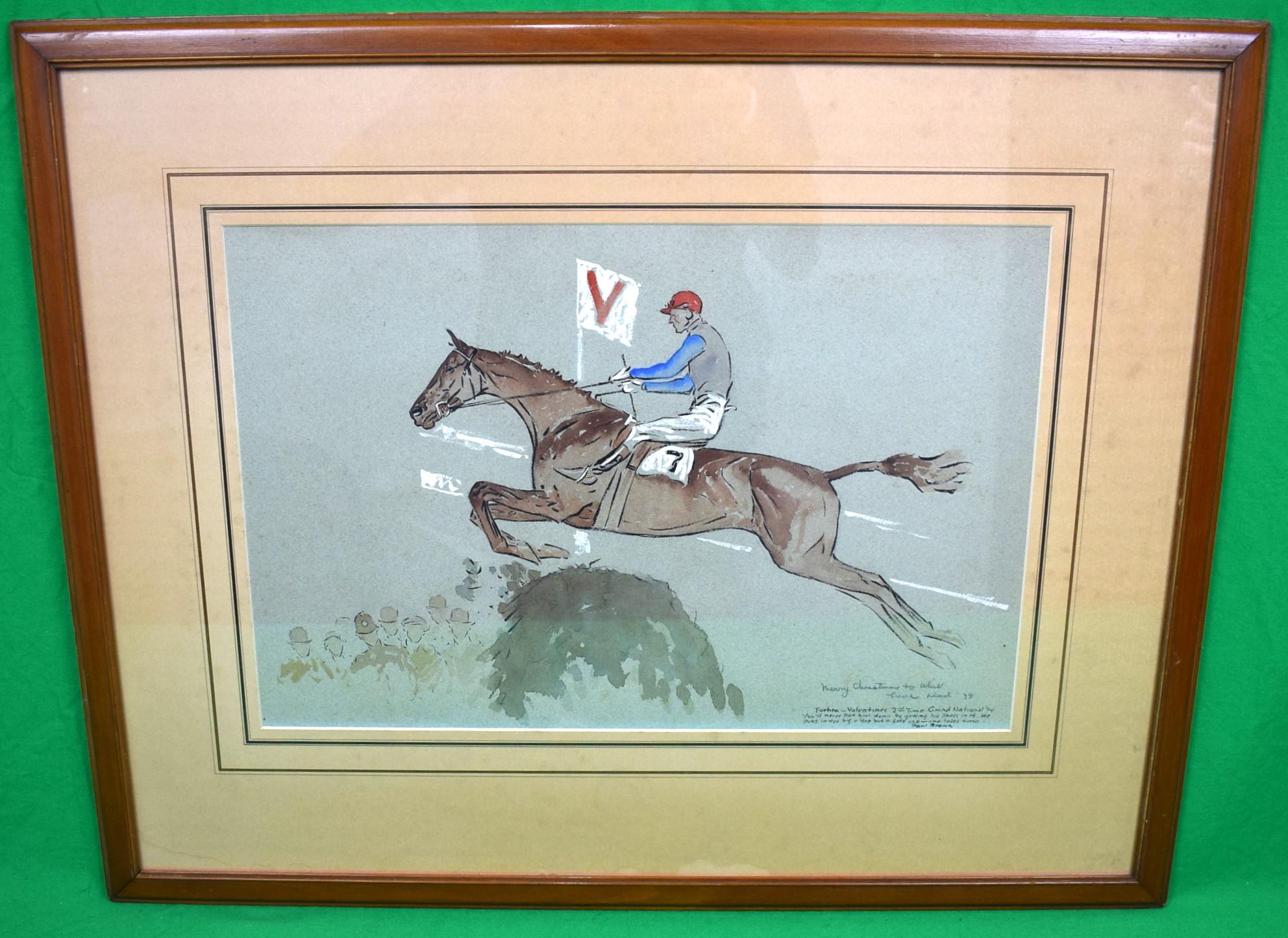 "Forbra w/ Gerald Hardy Up-Valentines 2nd Time Grand National '34 Watercolor"  - Art by Paul Brown